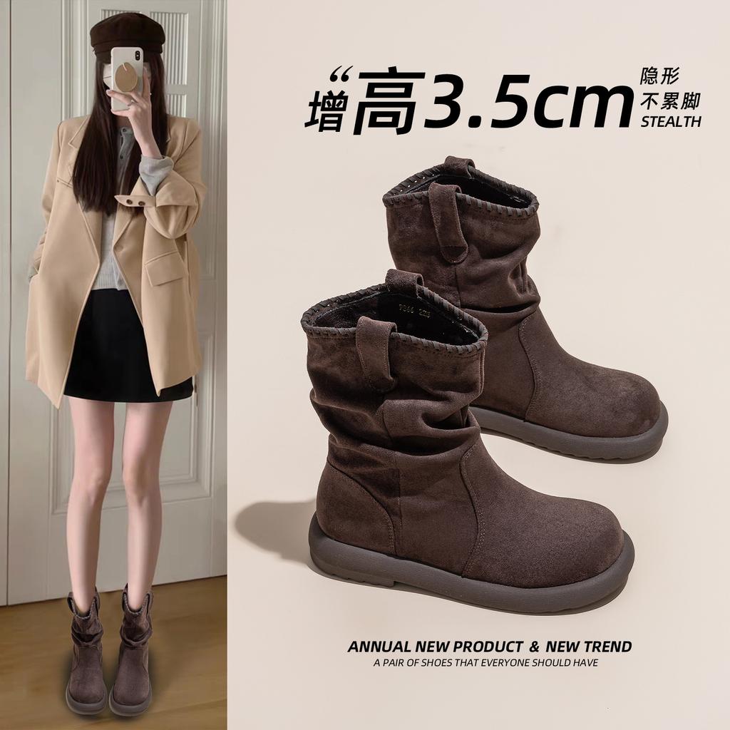 Pile Boots Women's Autumn New Thick-soled Heightening Cashmere Versatile Casual Martin Boots Short Boots