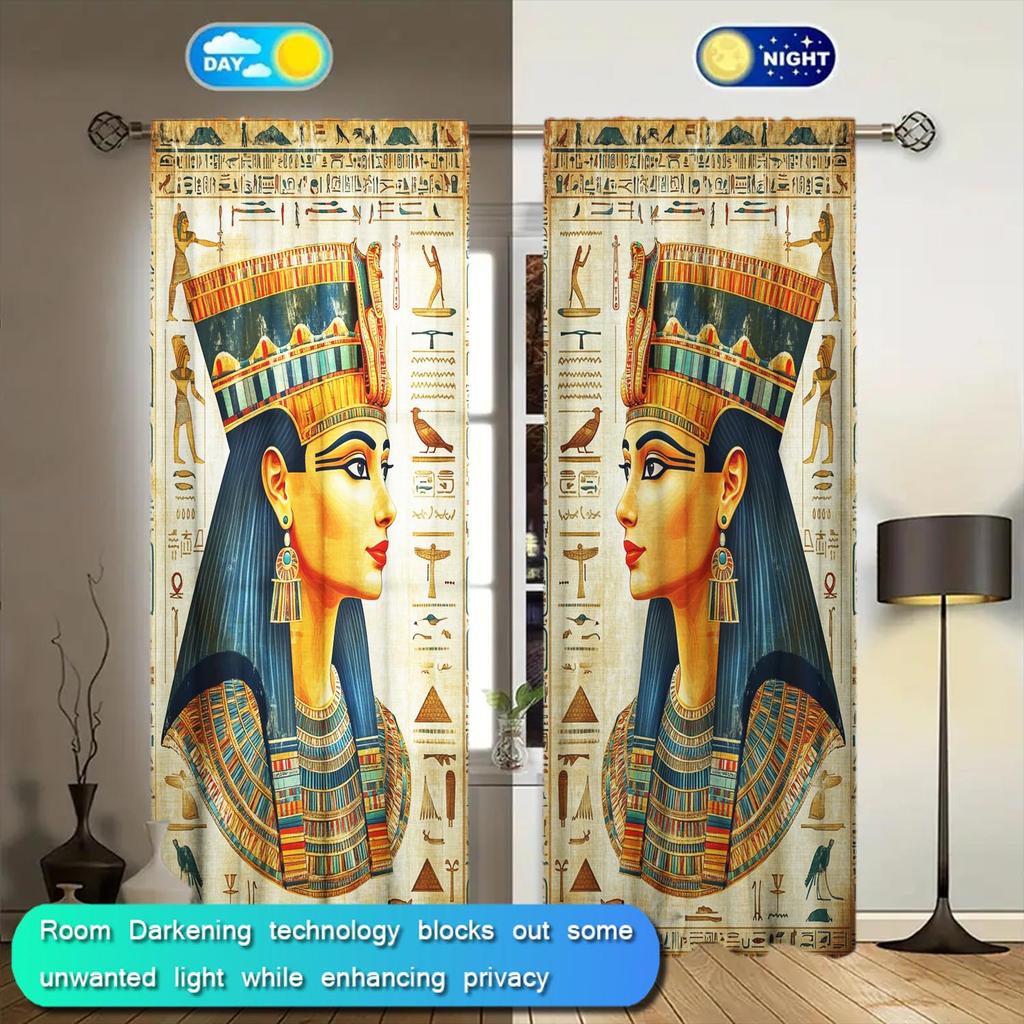 2 Panels Egyptian Mural Pattern Window Curtains   Versatile Design Suitable for Any Style   Creating a Peaceful Living Space