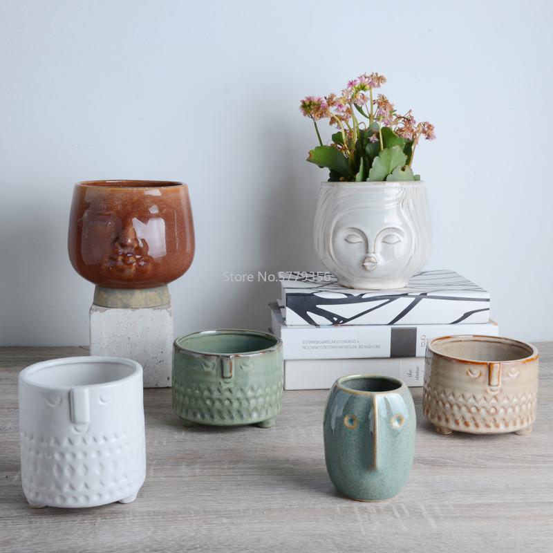 Nordic Ceramic Flower Basin Face Multi-meat Green Plant Flower Pot Vase Retro Vase Home Decoration Ceramic Planter Pot Desktop