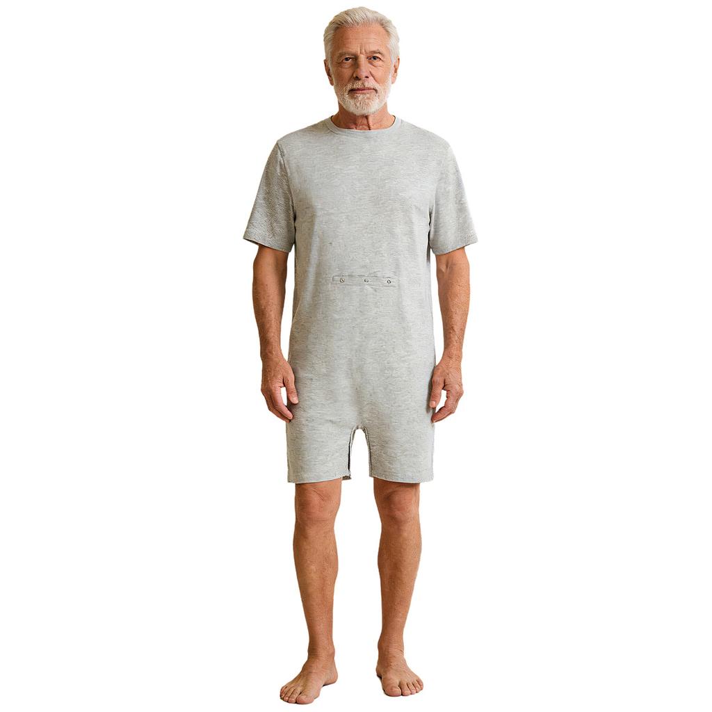 Women’s Special Needs Adaptive Romper Short Sleeve Shorts Bottom Back Zipper Bodysuit with Feeding Tube Access for Daily Care