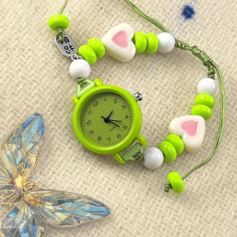 

Fashion Dopamine Bracelet Watch Adjustable Beaded Star Heart Chain Watch Pendant Quartz Watch Women Girls зелений
