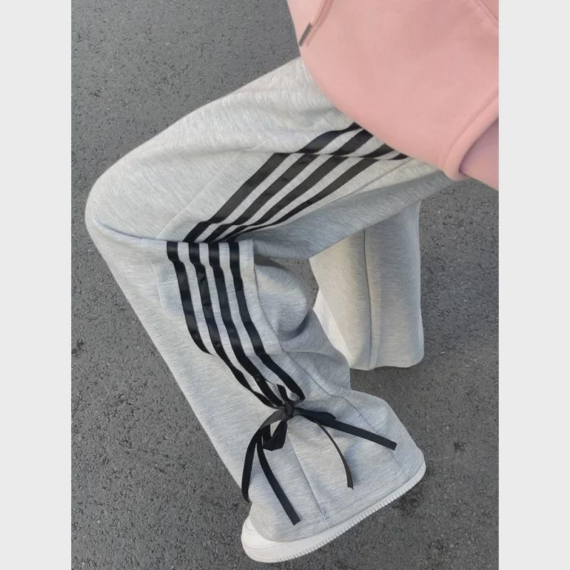 2024 Women's Pink Bow Elastic Waist Wide-Leg Sweatpants - Autumn/Winter, Loose Fit & Sporty Casual