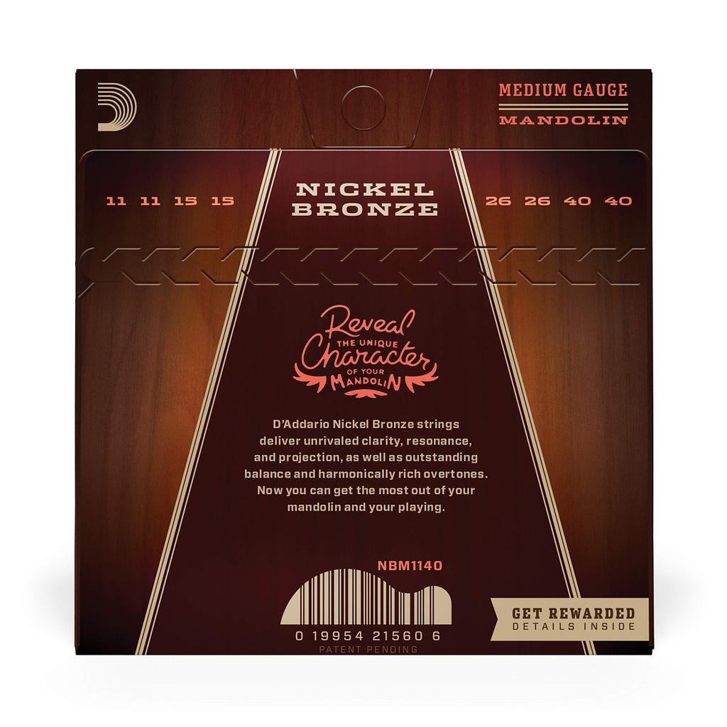 Mandolin Nickel NBM1140 D'Addario Strings, Bronze, Medium, .011-.040,