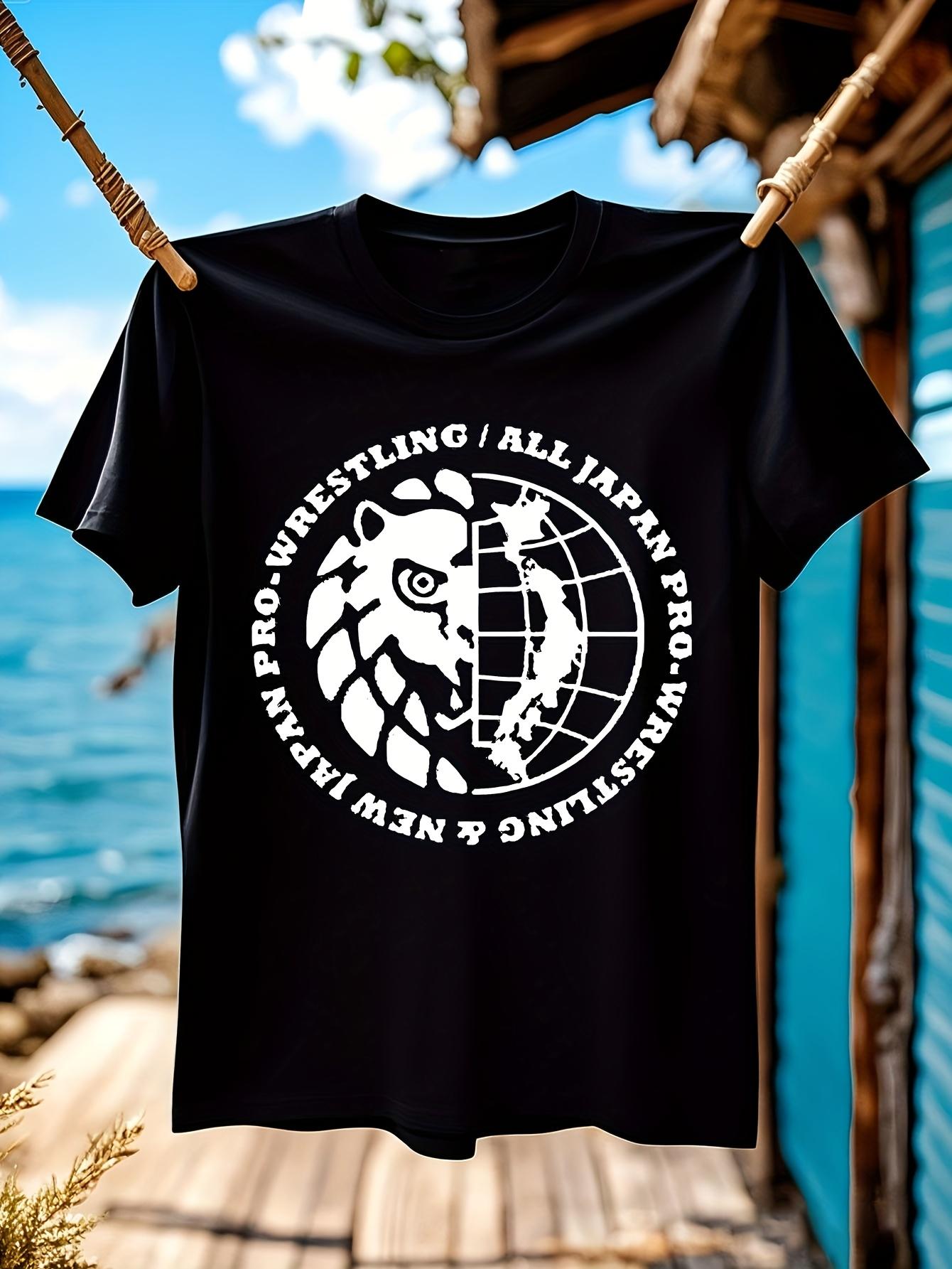 NJPW AJPW Logo Tshirt - Black with White Wrestling Design S