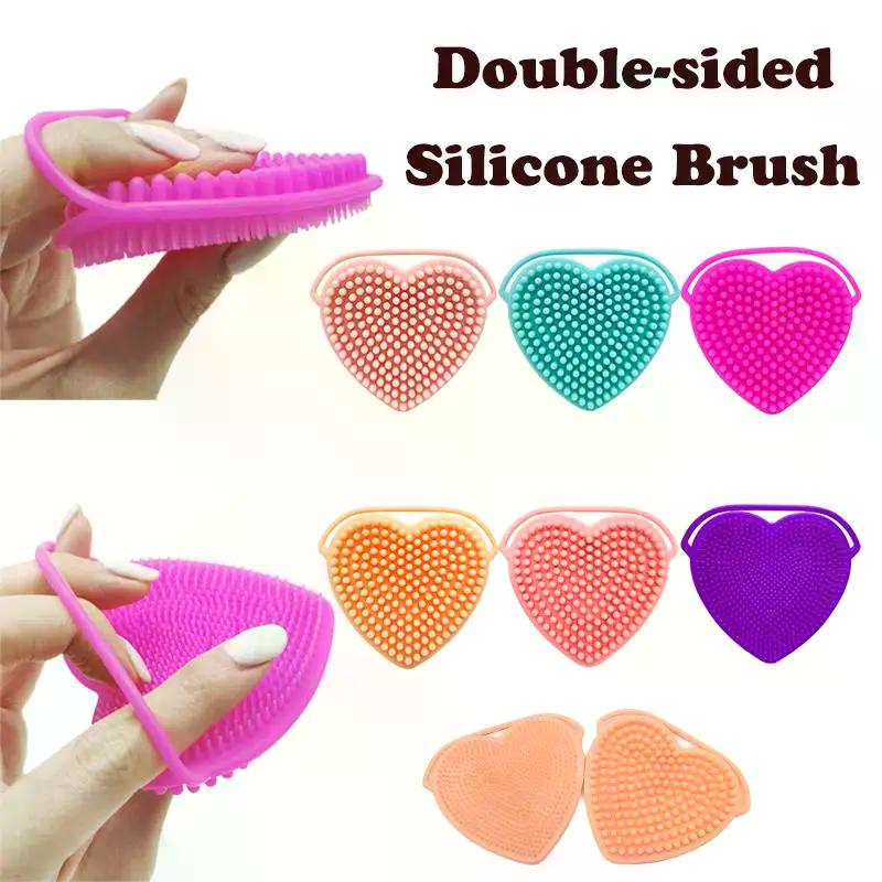 Heart Shaped Silicone Facial Brush Double-sided Scrabber Hanging Brush Soft Cleansing Brush Portable Exfoliating Beauty Brush