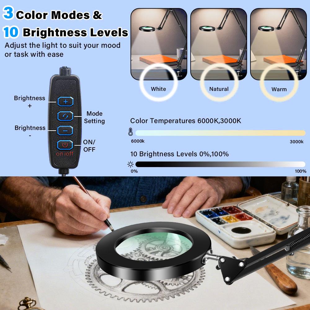 New 72LED 8X/10X Remote Control Magnifier USB 3 Colors LED Magnifying Glass for Soldering Iron Repair/Table Lamp/Skincare Beauty