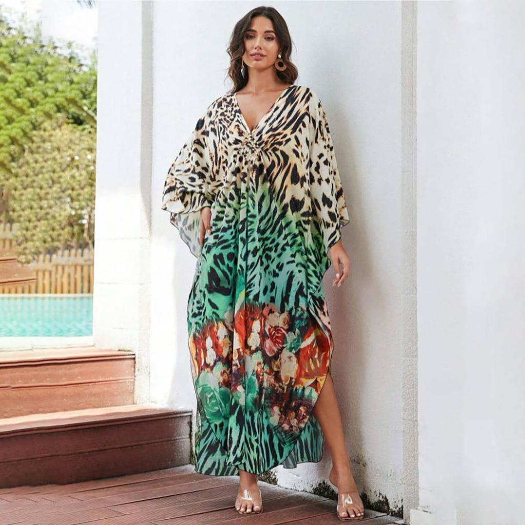 Beach Kaftans for Women Printed Maxi Dresses Cover Ups for Swimwear Summer Vacation Bathing Suits Factory Supply
