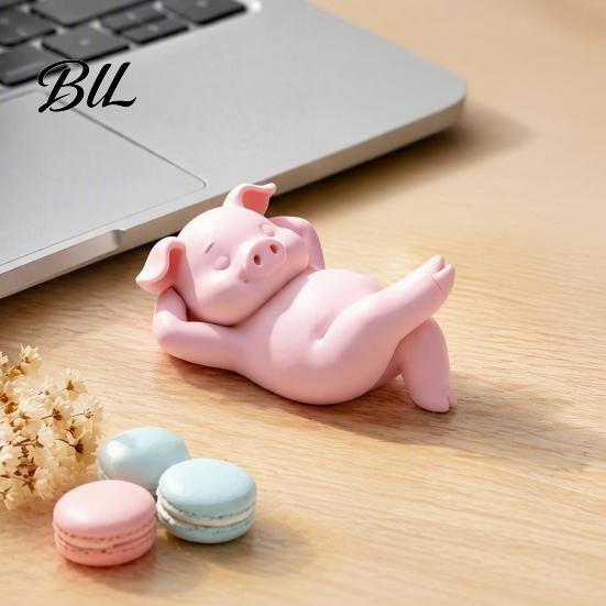 Cute Micro Landscape Accessory 3D Printed Lying Pig Figurine, Pink Statue, Small Figurine for Collectors Resin Animal Ornament Bedroom Bookshelf