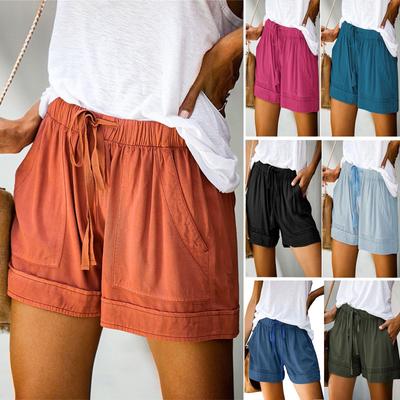 Casual Shorts for Women 2025 Summer Big Pockets Drawstring Elastic High Waisted Short Pant Solid Lace Up Loose Wide Leg Pants