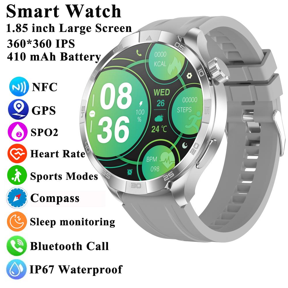 New Business Smart Watch Men 1.85" Ultra HD Bluetooth Call 410 mAh Blood Pressure Blood Oxygen GPS Track Compass NFC SmartWatch