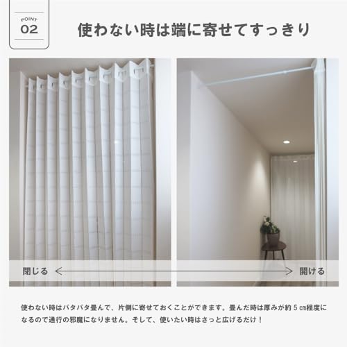 Pere Accordion Curtain, 31148, White, Polka Dot Pattern (150cm Wide x 220cm Long), Flame-Retardant, Washable, Heat-Blocking, Insulating, Privacy, Room