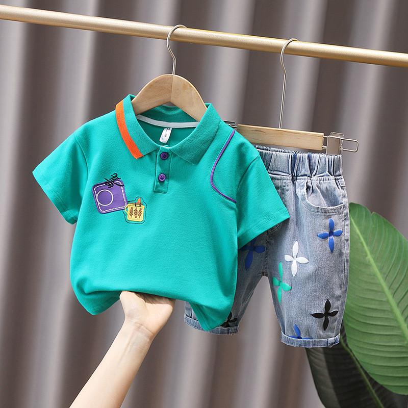 Stylish Summer Boys Two Piece Set 2024 Trendy Polo Shirt And Shorts Outfit For Kids