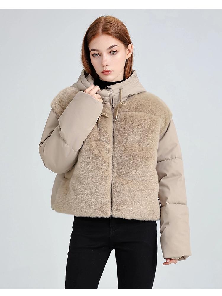 Winter Short Hooded Lamb Wool Stitching Warm Down Jacket