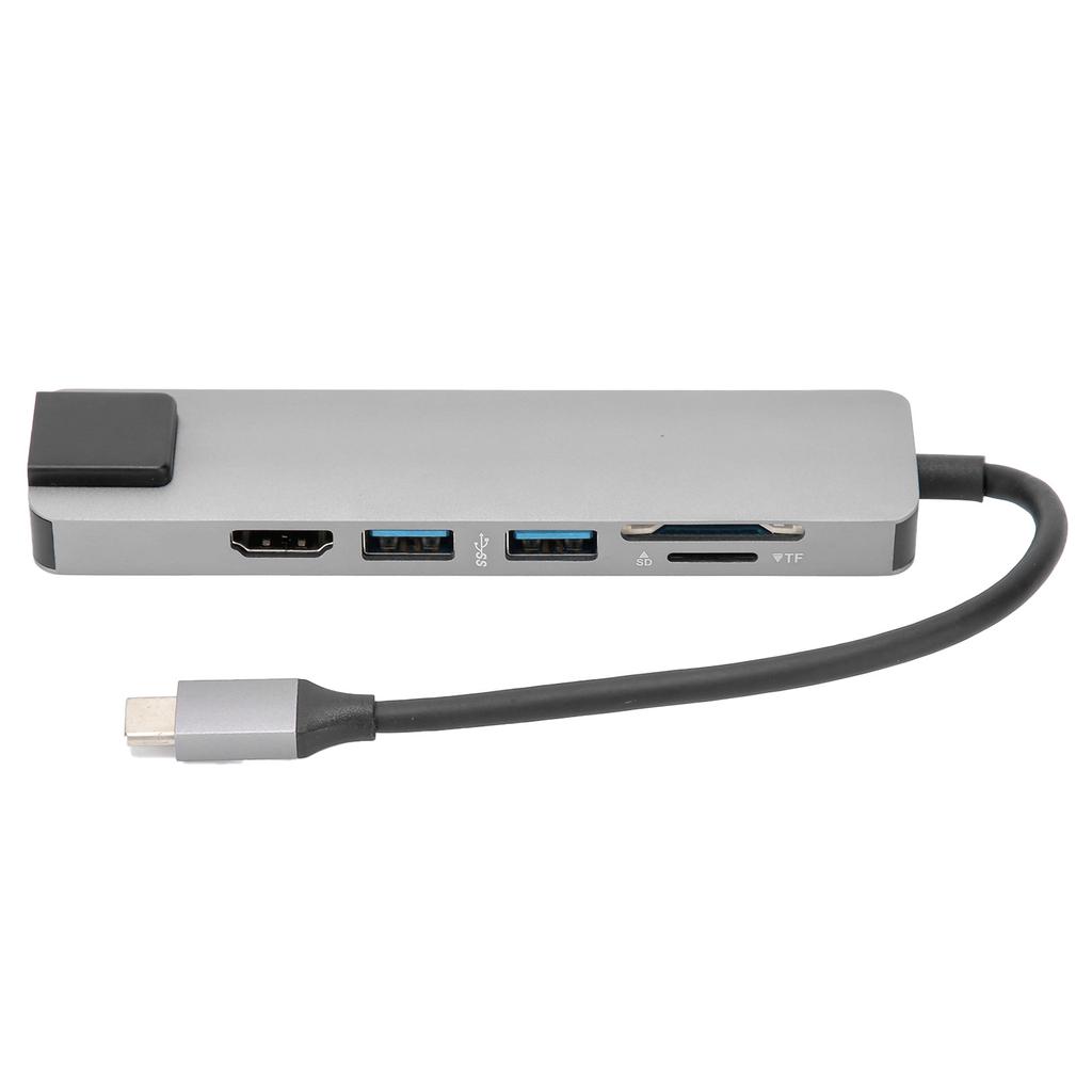 6 in 1 Erweiterter externer HUB USB 3.0 HDMI RJ45 Display Mutiport Adapter Rollenmaschinenlinie Typc Grau
