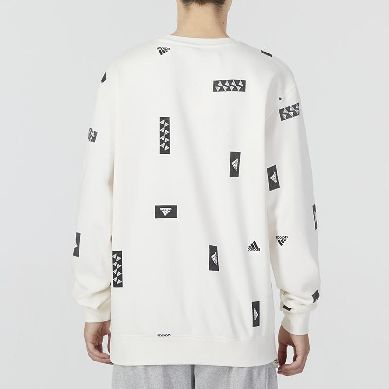 Adidas FW22 Patterned Print Crew Neck Sweatshirt Soft Casual Long Sleeve Streetwear Daily Top Men White HN8985