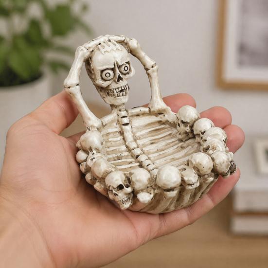 Organizzatore da Scrivania Funzionale Portacenere Teschio, Vassoio Portagioie Spettrale in Resina, Vassoio Portaoggetti con Texture Ossea Realistica per Chiavi Portacaramelle, Bar di Casa Scrivania Tavolo