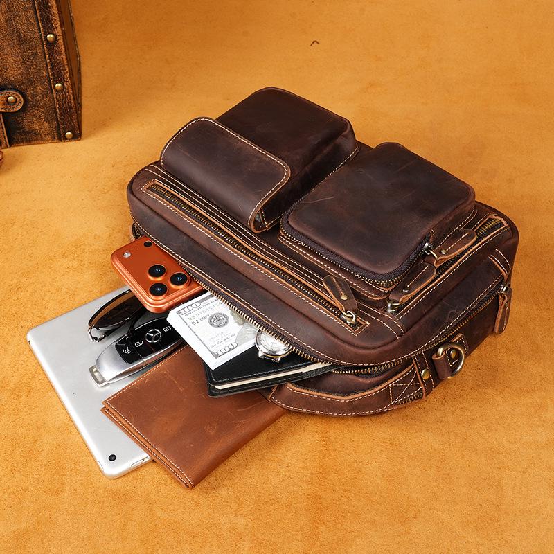 Borsa a tracolla e a spalla da uomo in vera pelle retrò - Borsa da viaggio in pelle Crazy Horse