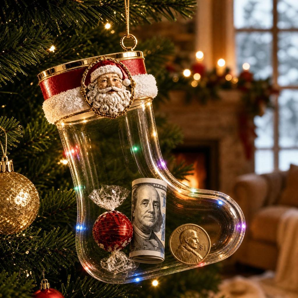 3D Transparent Fillable Christmas Stocking Ornament for Christmas Tree Hanging Decoration, Clear Candy Gift Holder