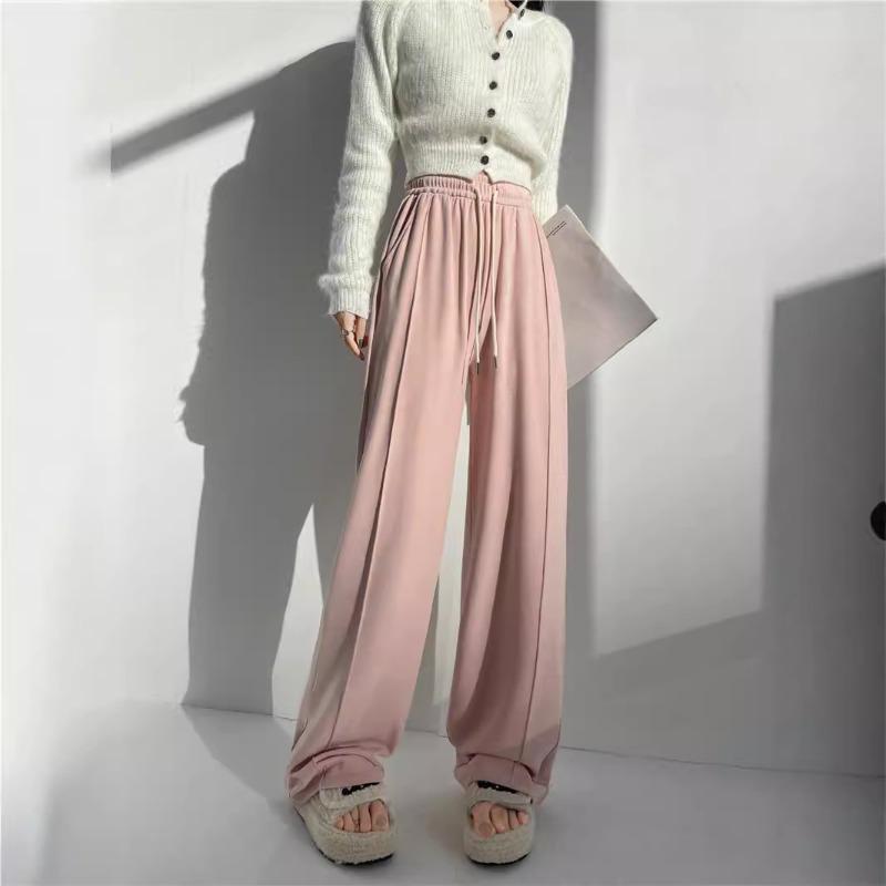 

Baggy Women Pants Autumn Winter High Waist Sweatpants Wide Leg Pants Straight Trendy Elastic Drawstring Trousers XL рожевий