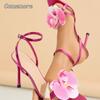 Women's Pointed Toe Floral Cross Ankle Strap Stiletto Fashion Sandals Rosepink High Heels for Ladies Wedding Party Dress Shoes