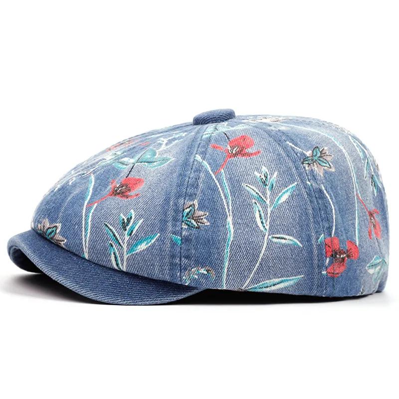 

Весенняя джинсовая хлопковая шляпа унисекс берет восьмиугольная кепка пекаря ретро роскошные дизайнерские шляпы повседневная брендовая кепка берет мужская кепка 52-62CM