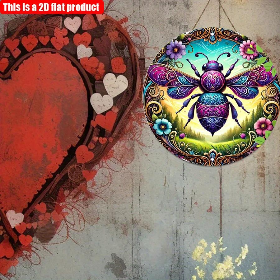 2D Flat 20*20cm1pc Colorful Bee and Floral Design Round Wall Art Decor, Gorgeous Reliable Quality Environmental Embellish, Retro Garden Logo for Home