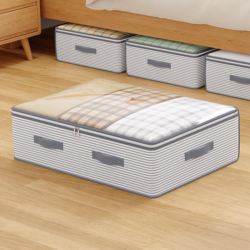 Non-Woven Underbed Storage Bag – See-Through, Foldable, Large Capacity Dustproof Organizer for Blankets, Clothes & Toys.