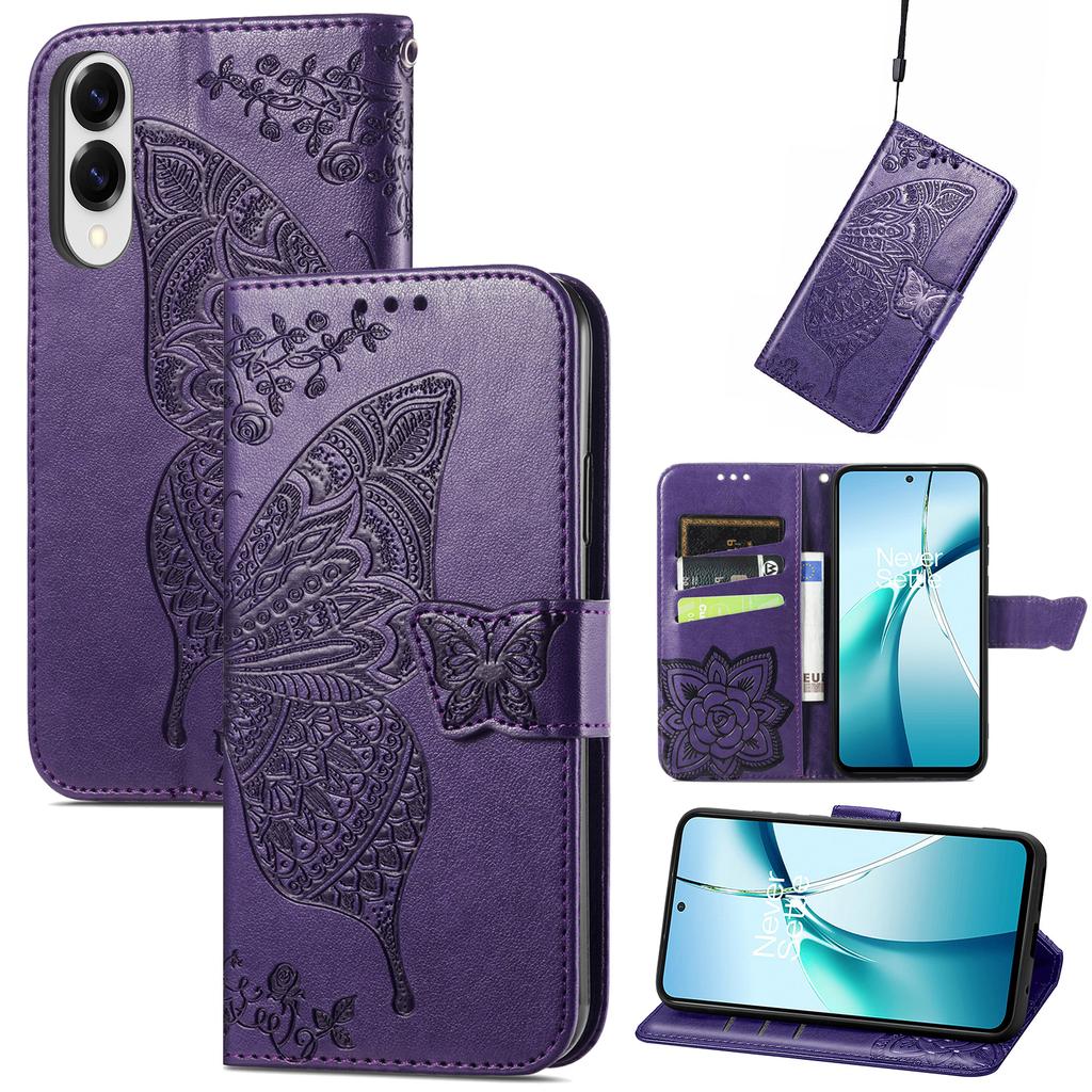 For Samsung Galaxy S25 Edge Case with Strap Butterfly Pattern PU Leather Wallet Phone Cover
