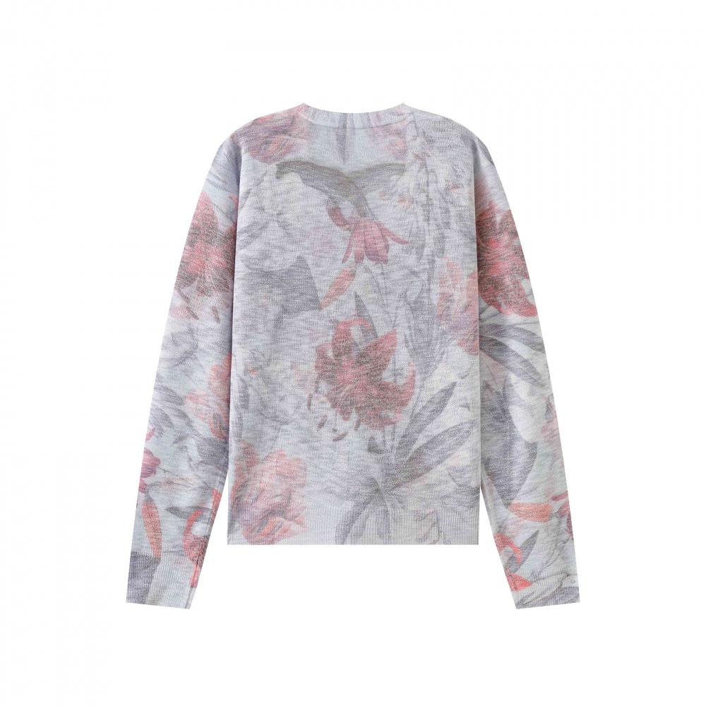 Women's V-Neck Floral Print Knit Cardigan Summer Long Sleeve Lightweight Casual Sweater Sun Resistant Design