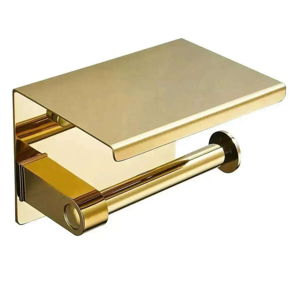 Stainless Steel Toilet Paper Holder Phone Shelf Hotel Toilet Paper Holder Easy Installation Wall Mounted Bathroom Storage Rack
