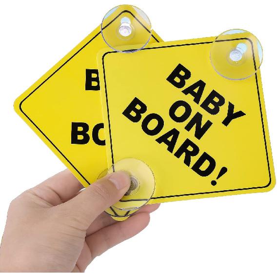 Cobee Baby On Board Car Warning Signs, 2 Pcs 5"X5" Safety Car Sign With Double Suction Cups, Baby In Car Sticker For Car Window Cling Reusable