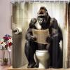 Gorilla Toilet Reading Newspaper Shower Curtain Funny Animal Print for Bathroom Decor