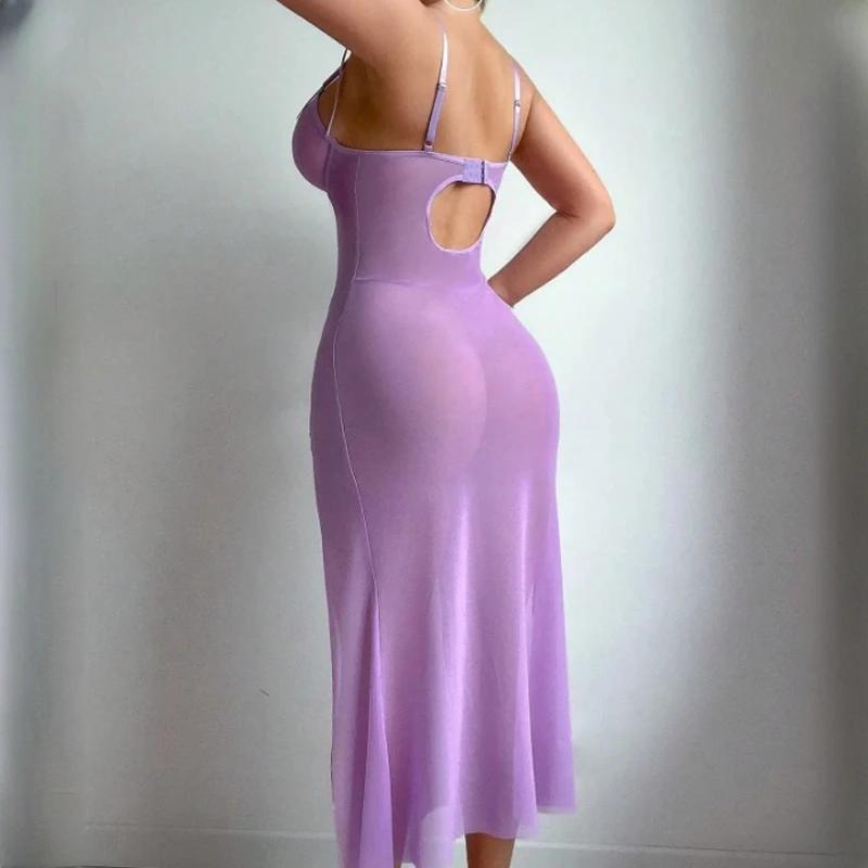 Sexy Lingerie Set Butterfly Applique Mesh See-Through Slit Slimming Erotic Lingerie Dress Set Underwear for Women Wedding
