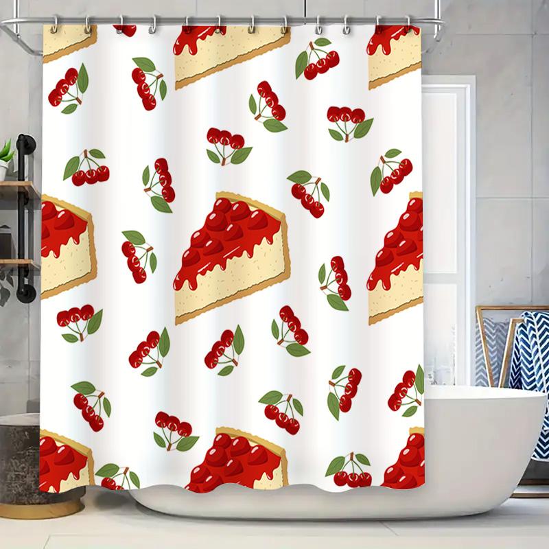 

Cherry Pie Slice Shower Curtain White Bathroom Decor for Kitchen, Children s Room, Hotel or Gift Polyester Fabric Printed with C 90x180cm