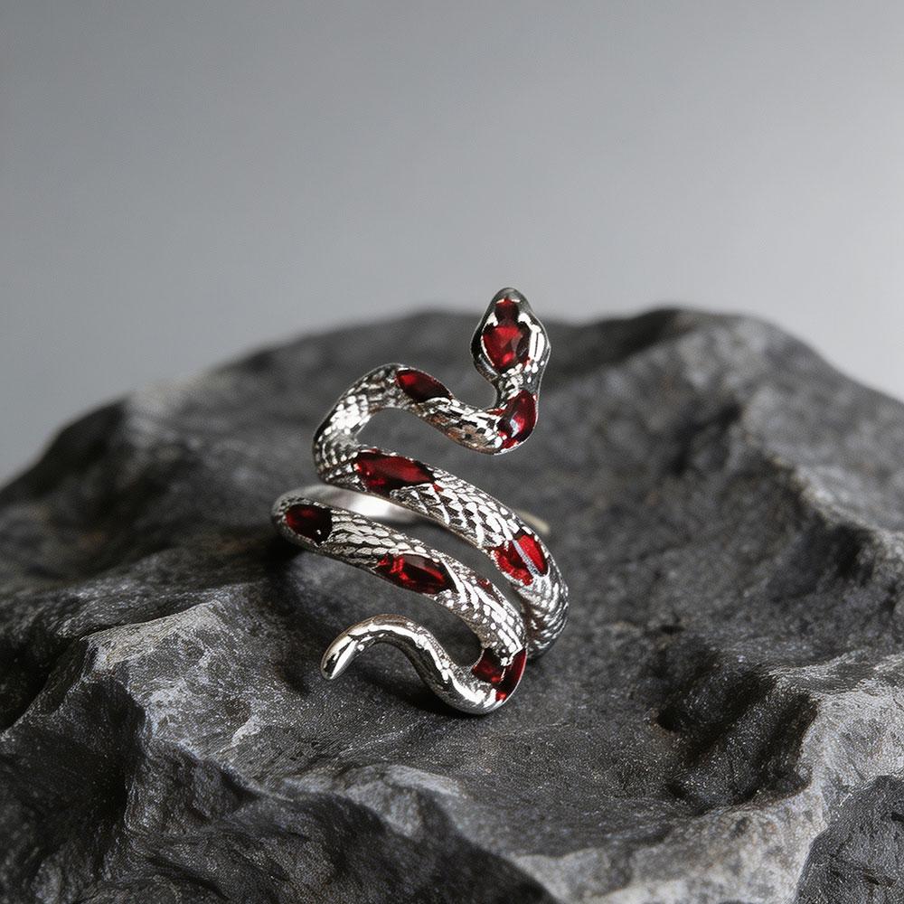 Snake Shaped Open Ring For Women Men Vintage Green Enamel Zircon Irregular Adjustable Finger Rings Jewelry