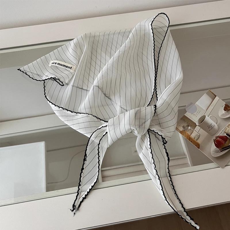 

1Pc Small Scarf Thin Turban Striped Neckerchief Hair Band Headband Sweet Polyester Fiber Triangular Polka Dot Vacation