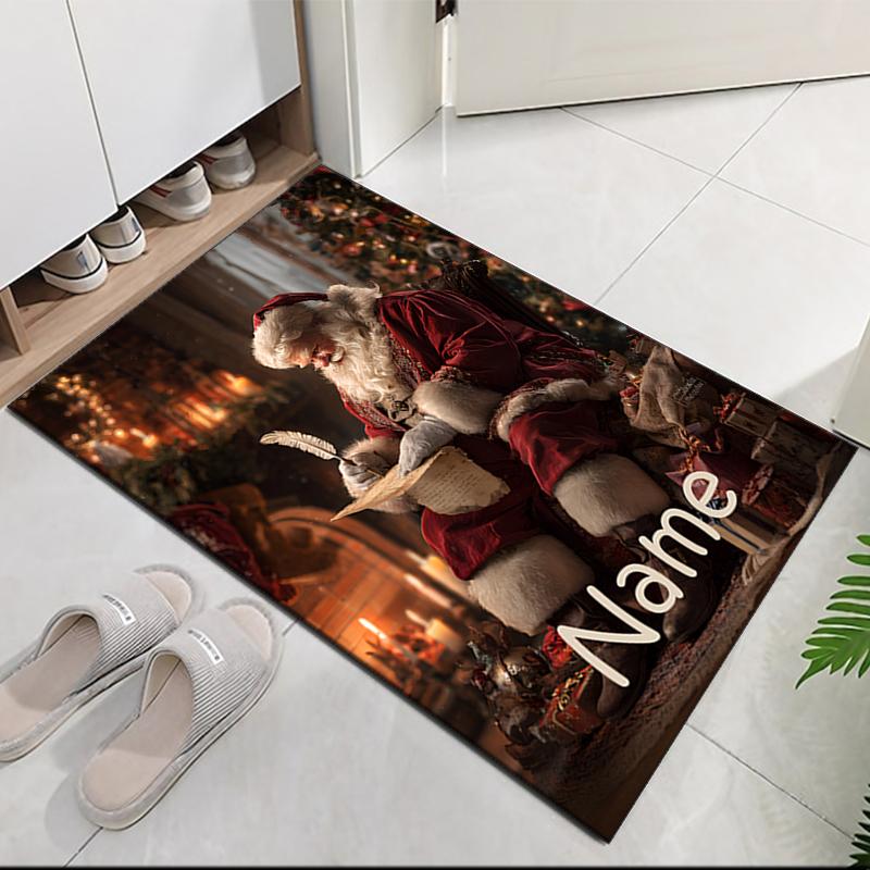 Custom Name Christmas Santa Claus Printed Carpet, for Office Chair Living Room Bedroom Kitchen Room Decor Gifts.