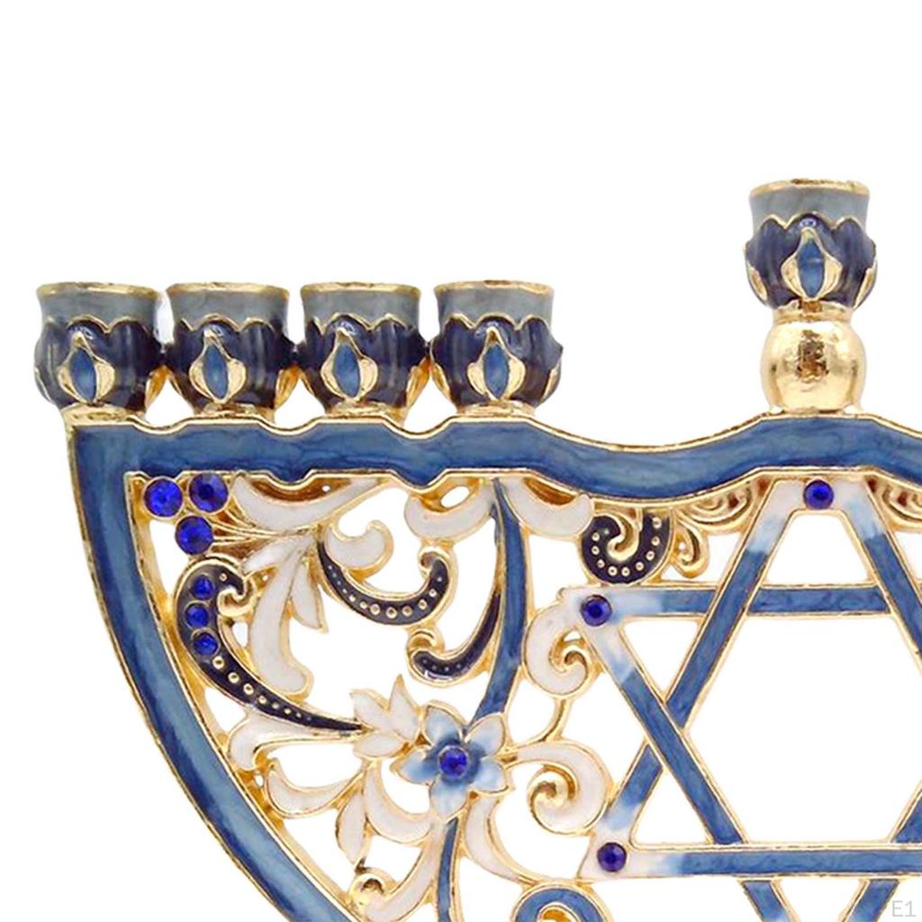 6.5 Inch High Enamel Menorah Painted In Enamels Jewish Bejeweled European Style Retro Candlesticks