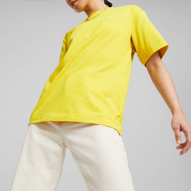 Puma Solid Color Simple Short Sleeve T-Shirt Women Tops Pear-Yellow 620384-41