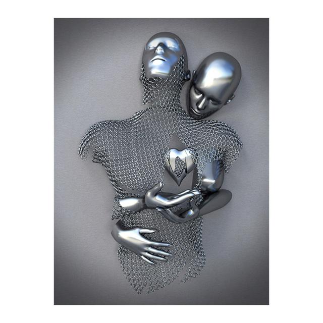 Metal Figure Statue Posters Print Modern Lovers Sculpture Canvas Painting Wall Art Wall Pictures for Room Home Decoration No Frame