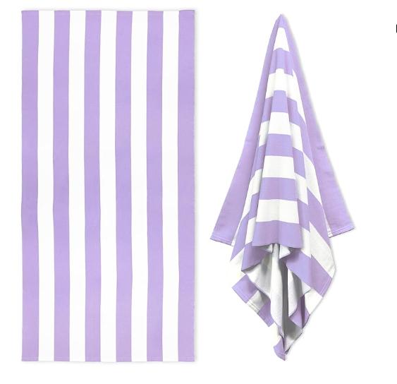 Pastellfarbenes Cabana-Streifen-Badetuch, Schnell trocknende weiche Baumwolle, Lavendel, Rosa & Gelb gestreiftes Design für den Sommer am Pool