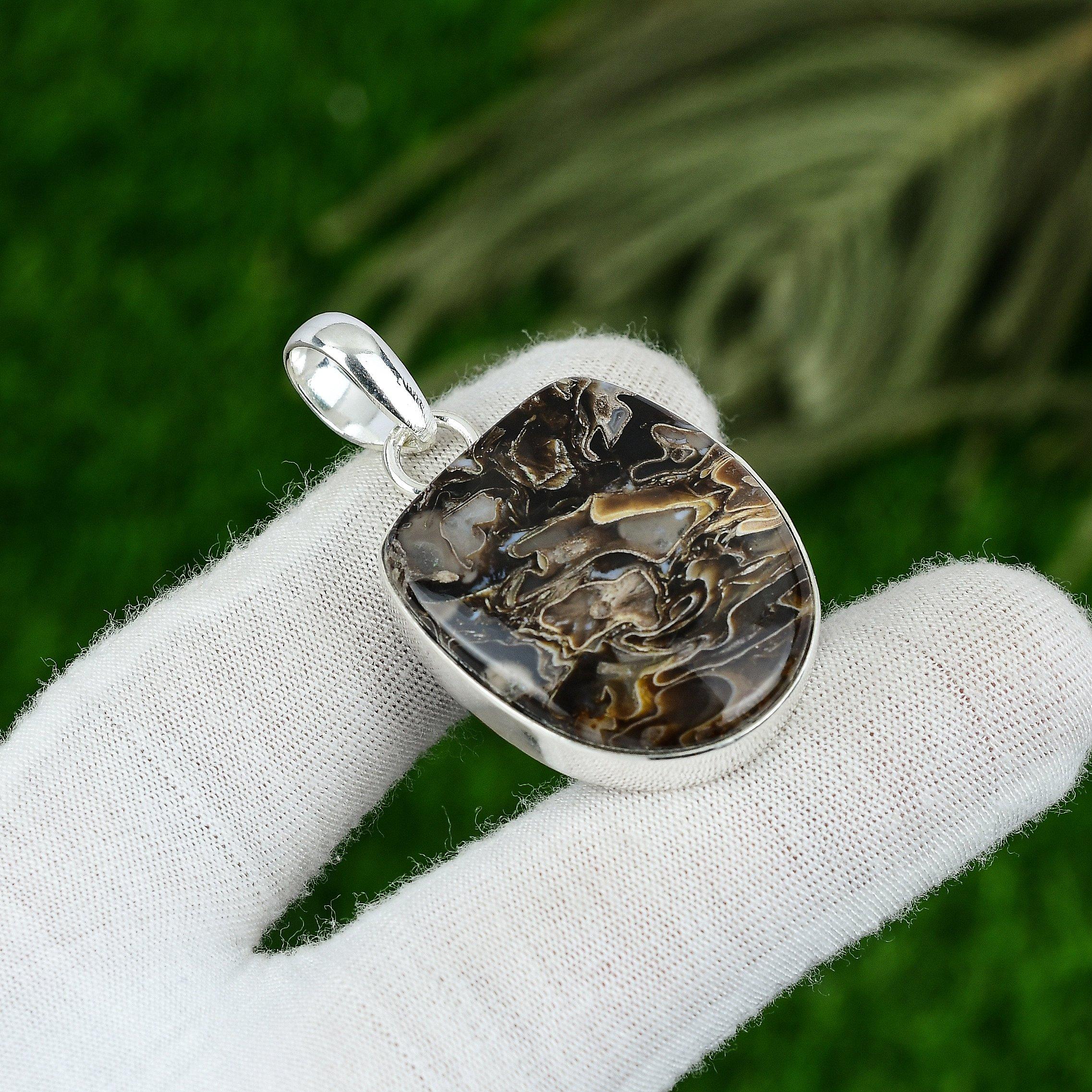 

Mothers day Sale Sterling Silver Palm Root Agate Gemstone Wife Pendant Jewelry