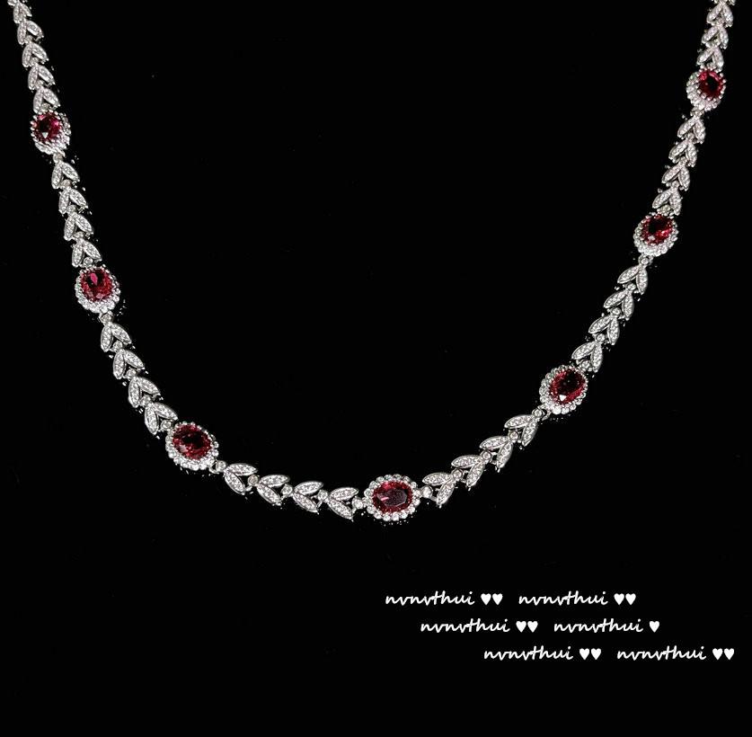 Myanmar Mogok Pigeon Blood Ruby Wheat Spike Necklace, Neon-Plated 18K Gold Christmas Red Zircon Bracelet Set