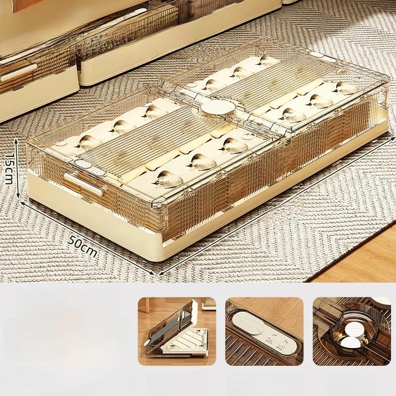 Underbed Storage Box Flat with Wheels Der Sle Plastic Organizer for Clothes And Quilts Home Use Bedroom Storage Box
