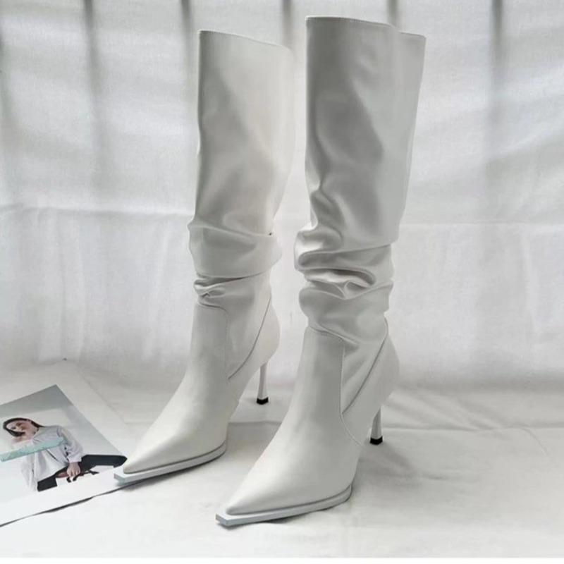 Fashion Women's High-heeled Boots Sexy Pointed Toe High Heels Leather Boot Fashion Knee High Boots for Women Elegant Dancing Party Pumps