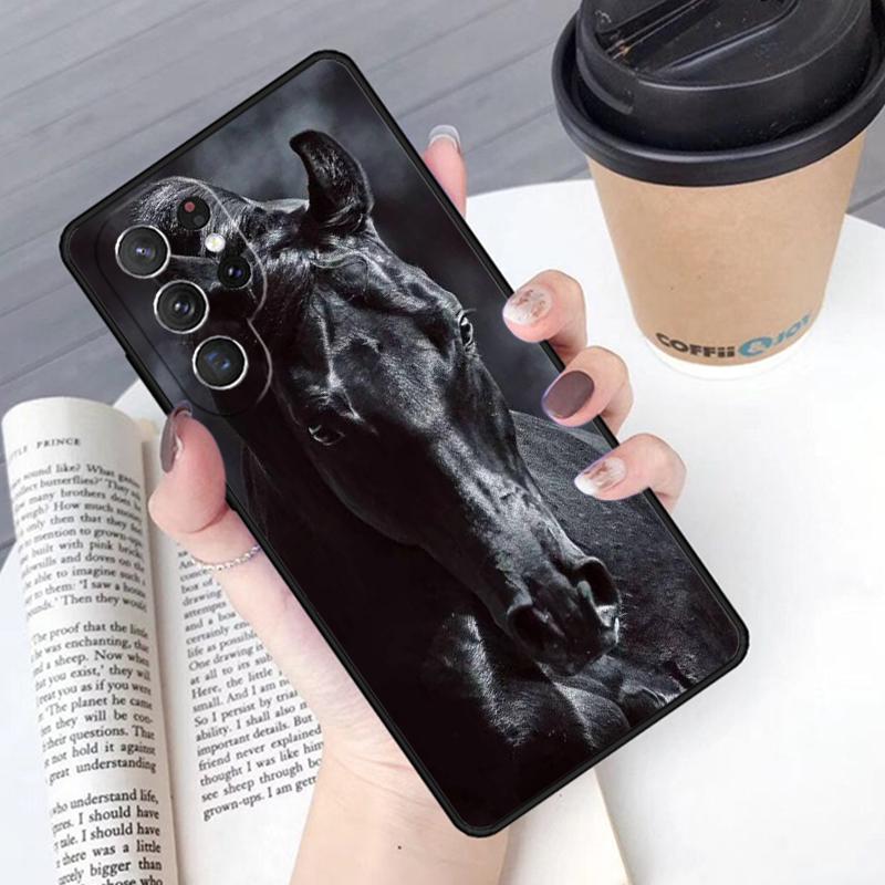Schöne schwarze Pferd Handyhülle Cover Für Samsung Galaxy S24 S25 Ultra S21 S22 Ultra S10E Note 10 Plus Note 20 FE S23