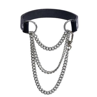 Handmade Black PU Leather Choker Collar For Women, Adjustable HiphopTriple-Layer Slip Chain Necklace Fashion Jewelry Necklace