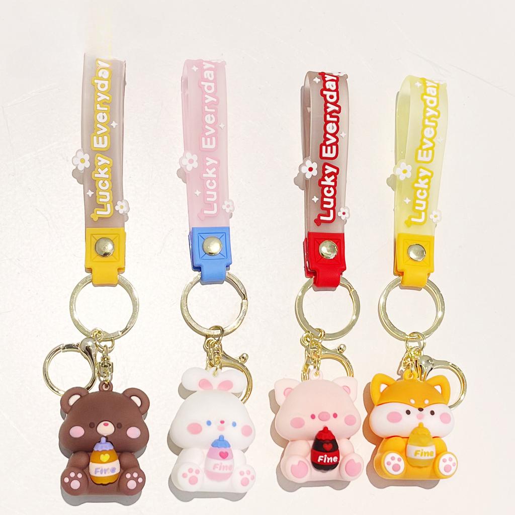 1-20PCS Luck Drinks Keychain  Pvc Doll Key Chain Cartoon Bag Pendant  Soft Plastic Doll Car Key Chain Bag Pendant Small Gift