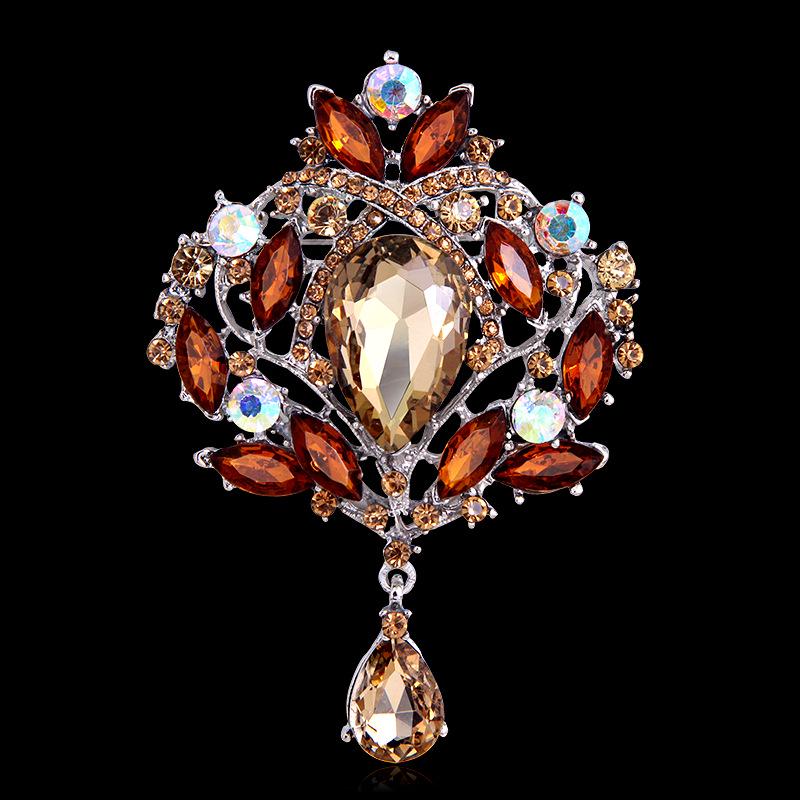 Shiny Crystal Teardrop Brooch Crown Romantic Wedding Party Pin Jewelry Gift
