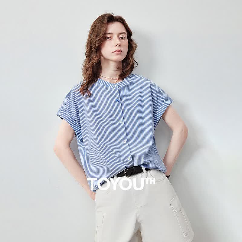 Chuyu Women s Striped Dolman Loose Short-Sleeve Blouse M